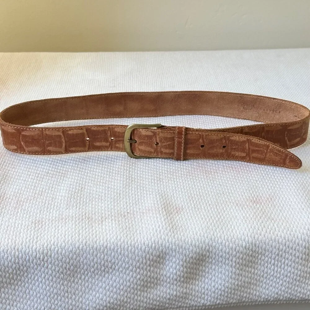 John Henry Woman’s Natural Harness‎ Leather Belt Aligator Embossed Print Size 34